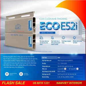 Cửa cuốn khe thoáng Austdoor E52i  |Độ dày 1.2 – 1.3mm| – Nan 2 lớp, ron giảm chiều 2 lớp