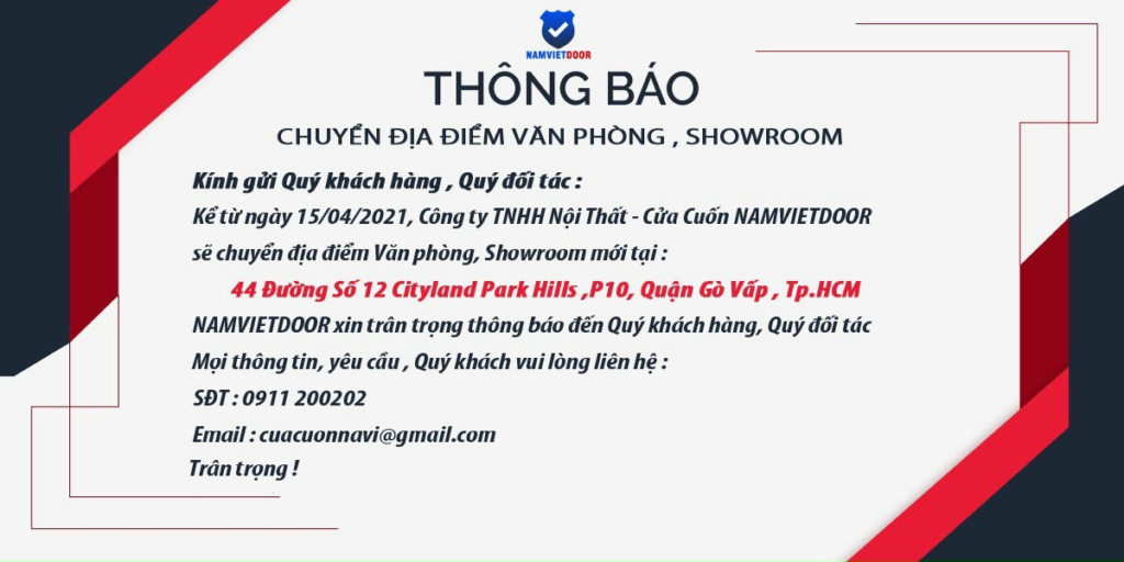 Namvietdoor th&ocirc;ng b&aacute;o chuyển &dstrok;ịa &dstrok;iểm v&abreve;n ph&ograve;ng, showroom
