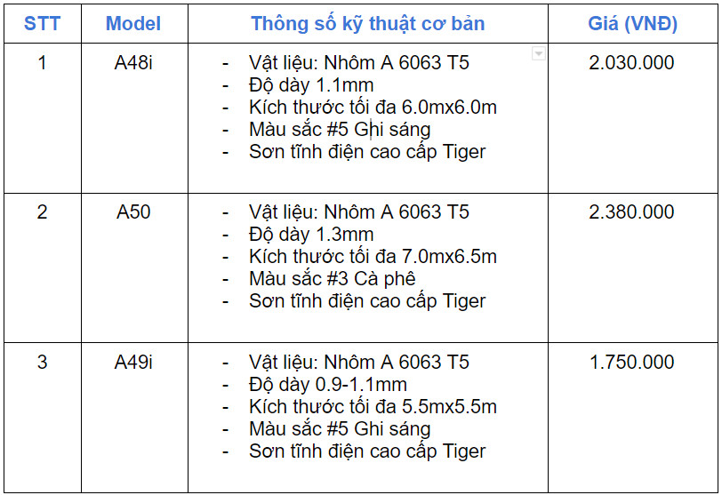 B&aacute;o gi&aacute; cửa cuốn Austdoor khe tho&aacute;ng d&ograve;ng Aluroll
