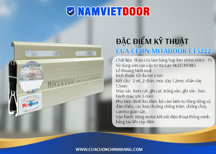 Đặc điểm kỹ thuật cửa cuốn Mitadoor CT5222