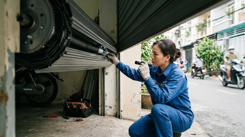 C&aacute;c lỗi thường gặp v&agrave; c&aacute;ch xử l&yacute; trước khi gọi thợ sửa cửa cuốn