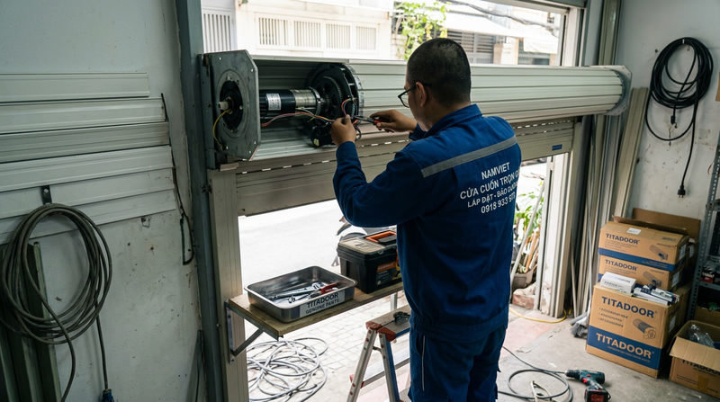 Dịch vụ sửa cửa cuốn Titadoor kh&ocirc;ng l&ecirc;n xuống xử l&yacute; ngay TPHCM | C&oacute; mặt 15-30 ph&uacute;t