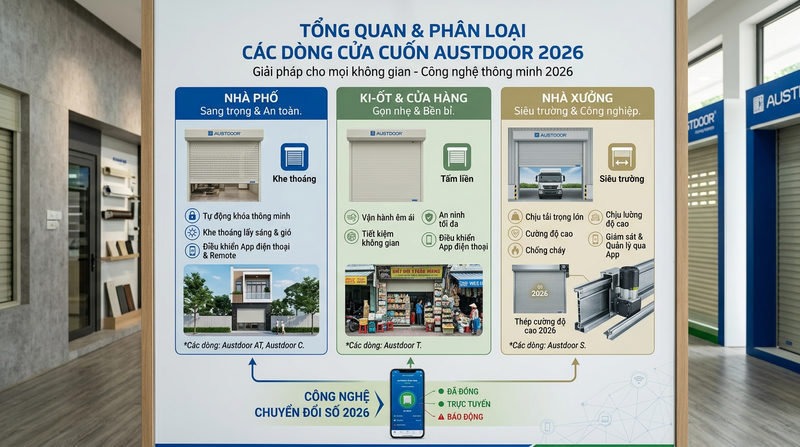 Tổng quan & Phân loại các dòng cửa cuốn Austdoor 2026