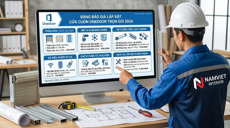 Bảng b&aacute;o gi&aacute; lắp &dstrok;ặt cửa cuốn Onedoor trọn g&oacute;i 2026