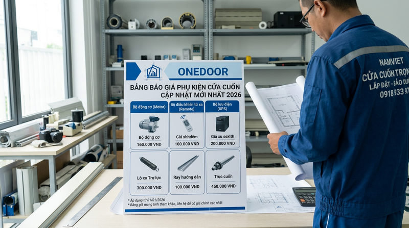 Bảng b&aacute;o gi&aacute; phụ kiện cửa cuốn Onedoor cập nhật mới nhất 2026