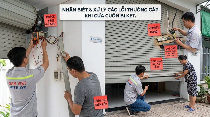 Nhận biết c&aacute;c lỗi thường gặp v&agrave; c&aacute;ch xử l&yacute; khi cửa cuốn bị kẹt