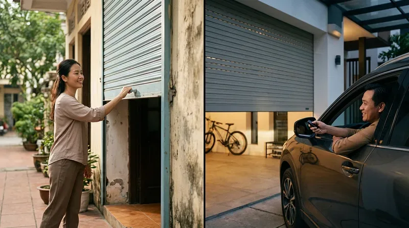 So s&aacute;nh gi&aacute; cửa cuốn k&eacute;o tay v&agrave; d&ugrave;ng motor: N&ecirc;n chọn loại n&agrave;o?